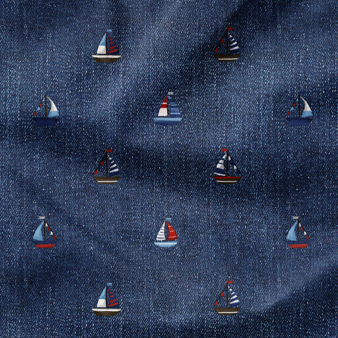 FAUX DENIM PATRIOTIC SAIL BOATS