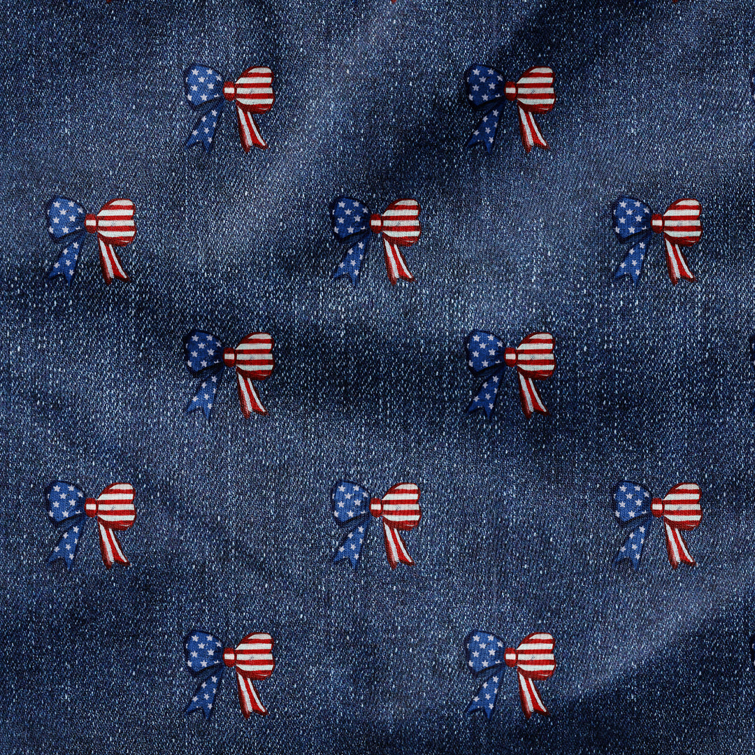 FAUX DENIM PATRIOTIC BOWS