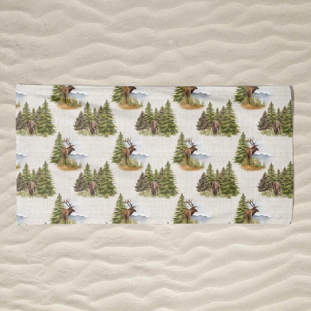BEACH TOWEL : BULL ELK IN THE FOREST