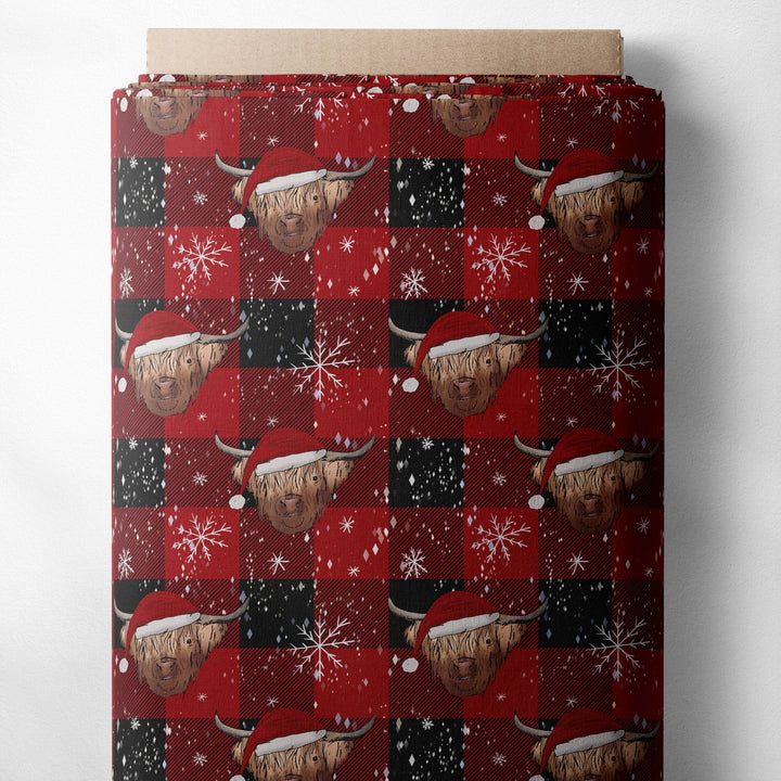 SANTA HIGHLAND COW (RED GINGHAM)