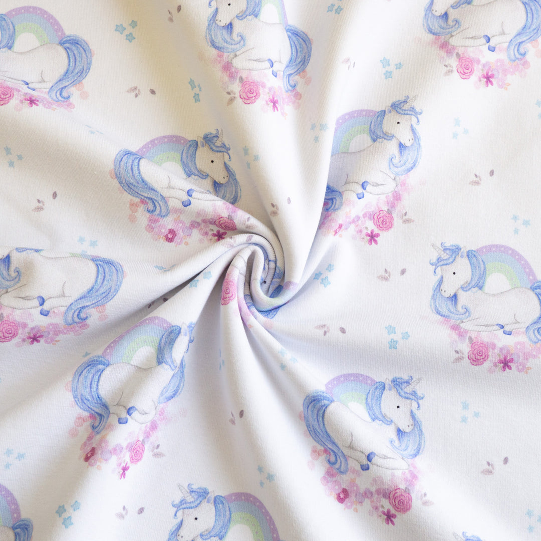 RAINBOW FLORAL UNICORN (BLUE) - COTTON SPANDEX