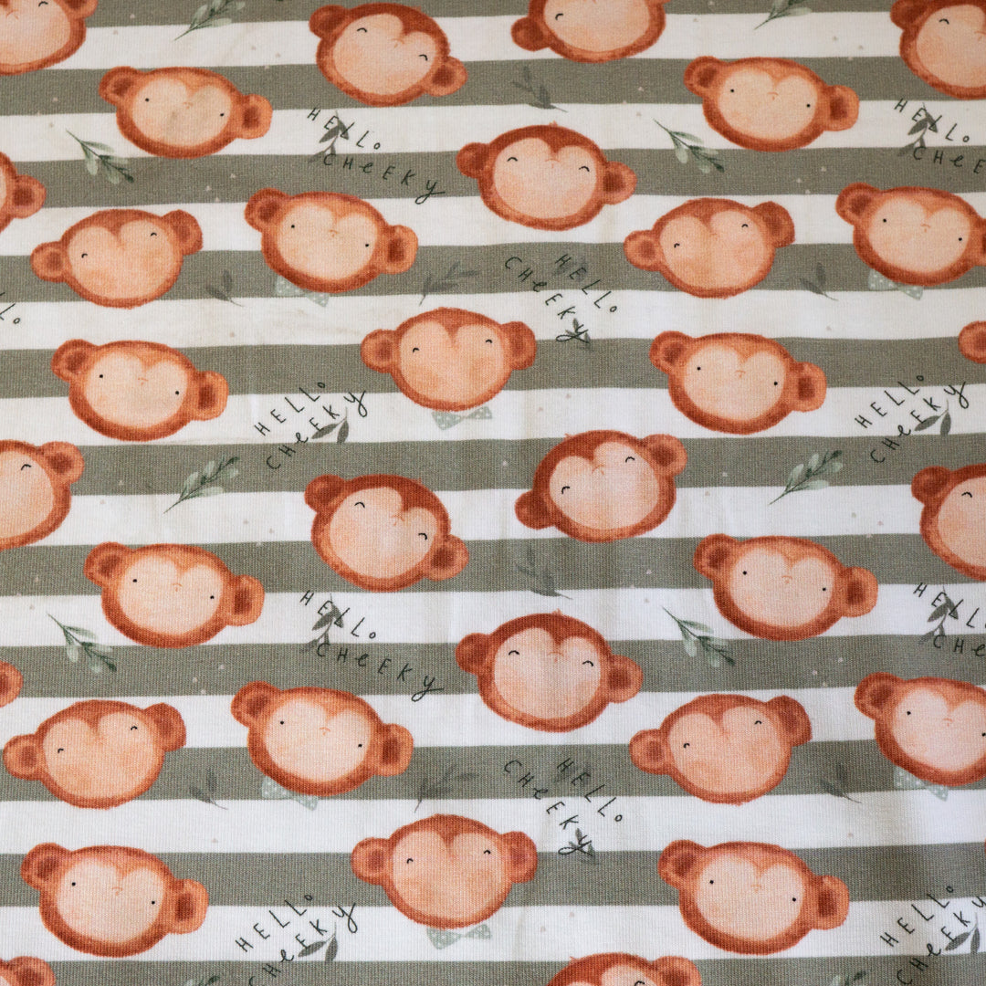CHEEKY MONKEY (KAHKI STRIPE) - ORGANIC COTTON SPANDEX
