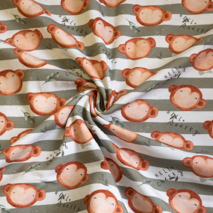 CHEEKY MONKEY (KAHKI STRIPE) - ORGANIC COTTON SPANDEX