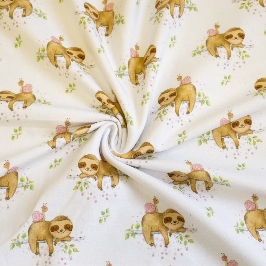 SLEEPY SLOTH & SNAIL (PINK DOTS) - COTTON SPANDEX