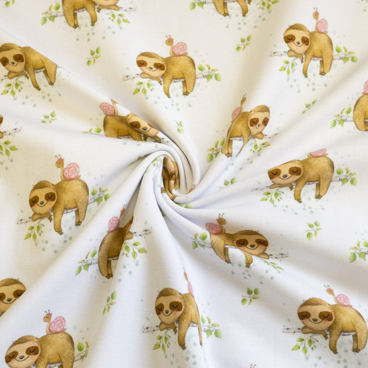SLEEPY SLOTH & SNAIL (BLUE DOTS) - COTTON SPANDEX