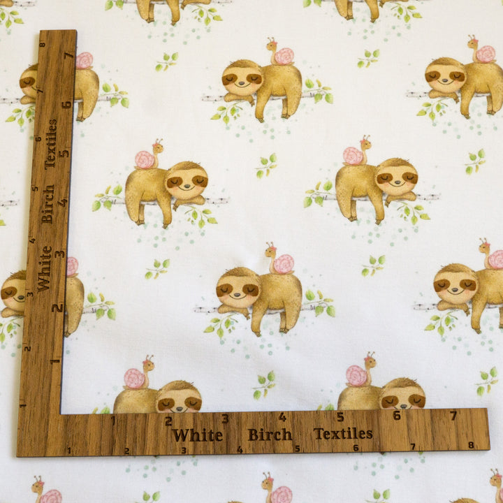 SLEEPY SLOTH & SNAIL (BLUE DOTS) - COTTON SPANDEX